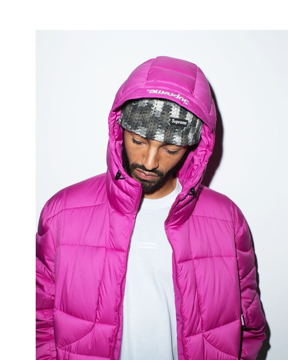 supreme hooded down jacket pink